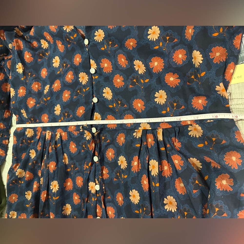 Trovata Yulia Shirt Dress Floral Blue Button Front Tiered Cotton Size M NWT - Picture 9 of 11